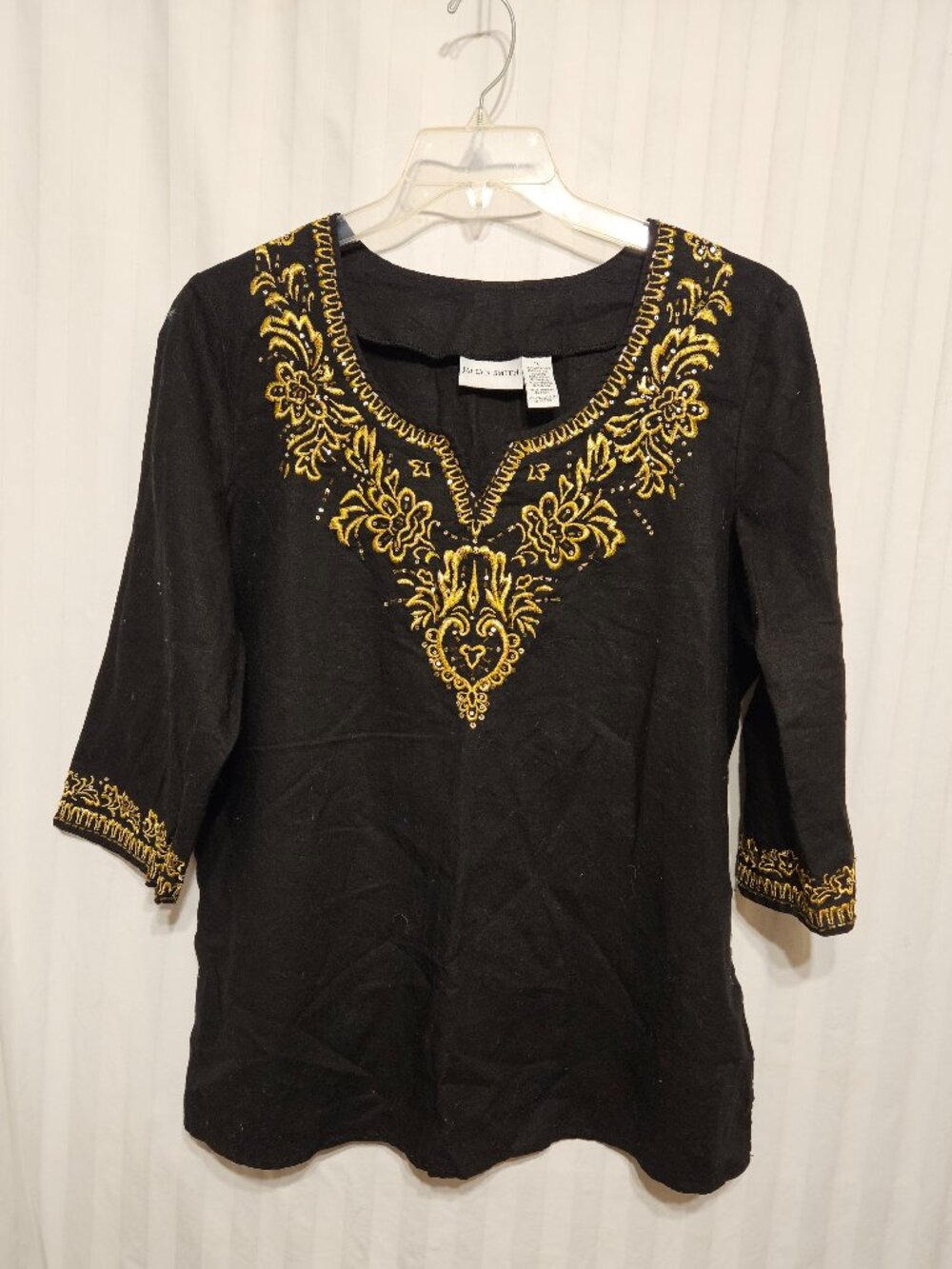 Jaclyn Smith Black gold embroidered sequin tunic top Plus size 1X